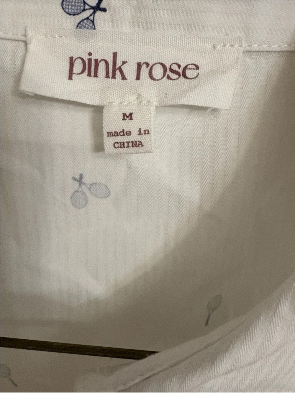 Pink Rose White Button-Down Shirt with Navy Micro Tennis Racket Print - Picture 4 of 7